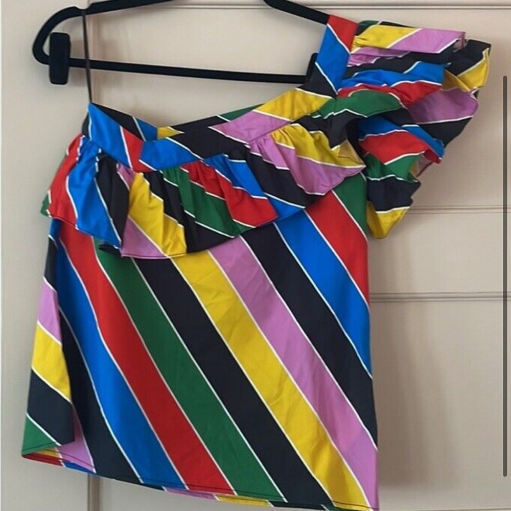Philosophy di Lorenzo Serafini One Shoulder Rainbow Striped Top